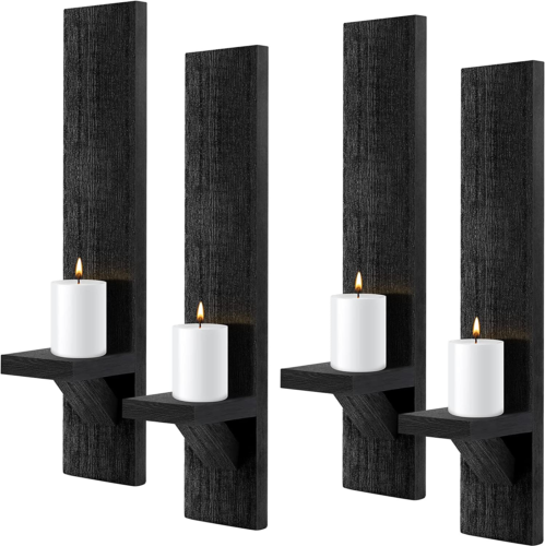 Set of 4 Wall Sconces Candle Holder Mount Decorative Wood Holders - Picture 1 of 7