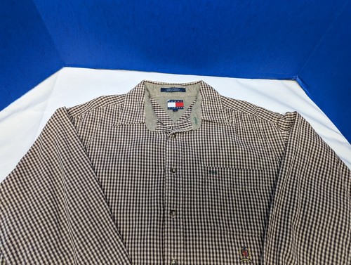 TOMMY HILFIGER Button Down Long Sleeve brown Plaid Casual Shirt Men's L v568 - Picture 7 of 13