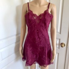 VTG 80s Victoria s Secret Gold Label Burgundy Lace Slip Dress Size M