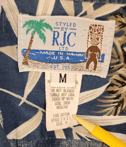 RJC Medium Hawaiian Shirt-Cotton-Blue & green tones with island scenes & palms - Picture 4 of 12