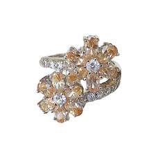 Cubic Zirconia Flower Ring Floral Petals Rhodium over Sterling Silver Size 7