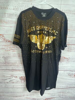 Switch Remarkable Hogs Choppers Legendary Riders '''I Am King'' Gold Sequin Tee M