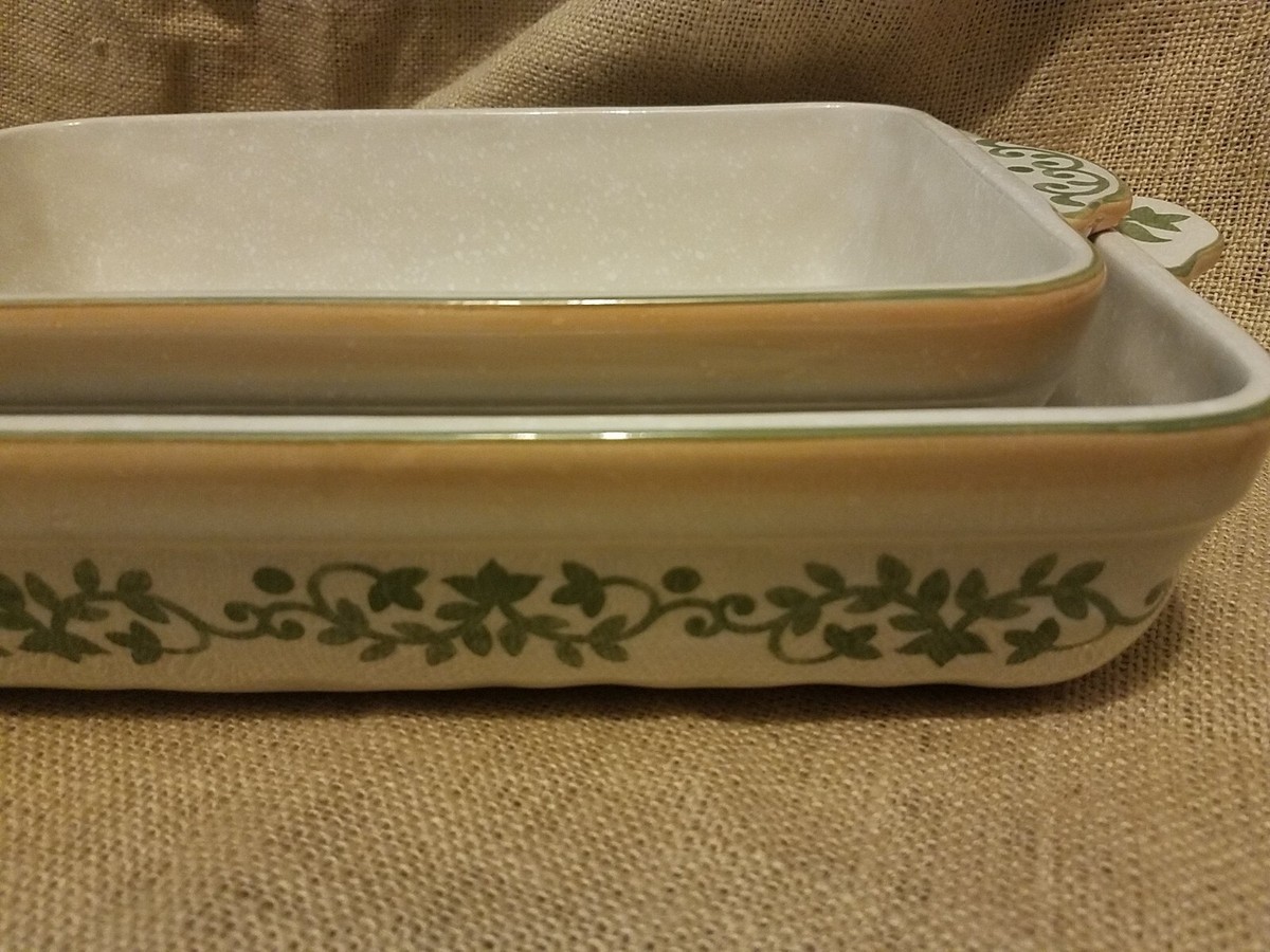 Lidia set of white brown green Handpainted Baking Casserole Dish