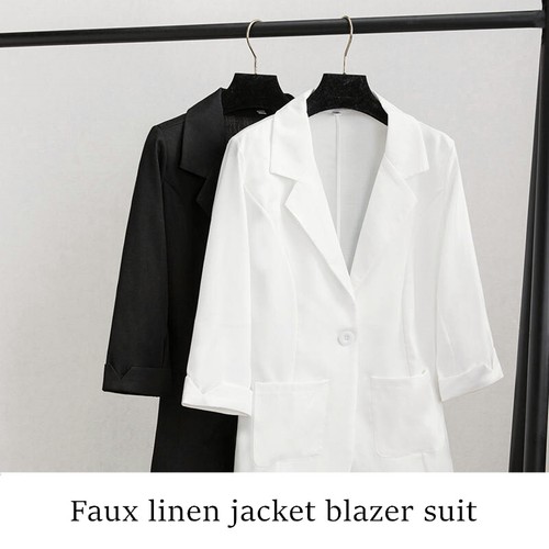 Kunstleinenmantel Anzug Blazer Jacke Cardigan Top dünn Büro Dame Arbeitskleidung massiv - Bild 9 von 17