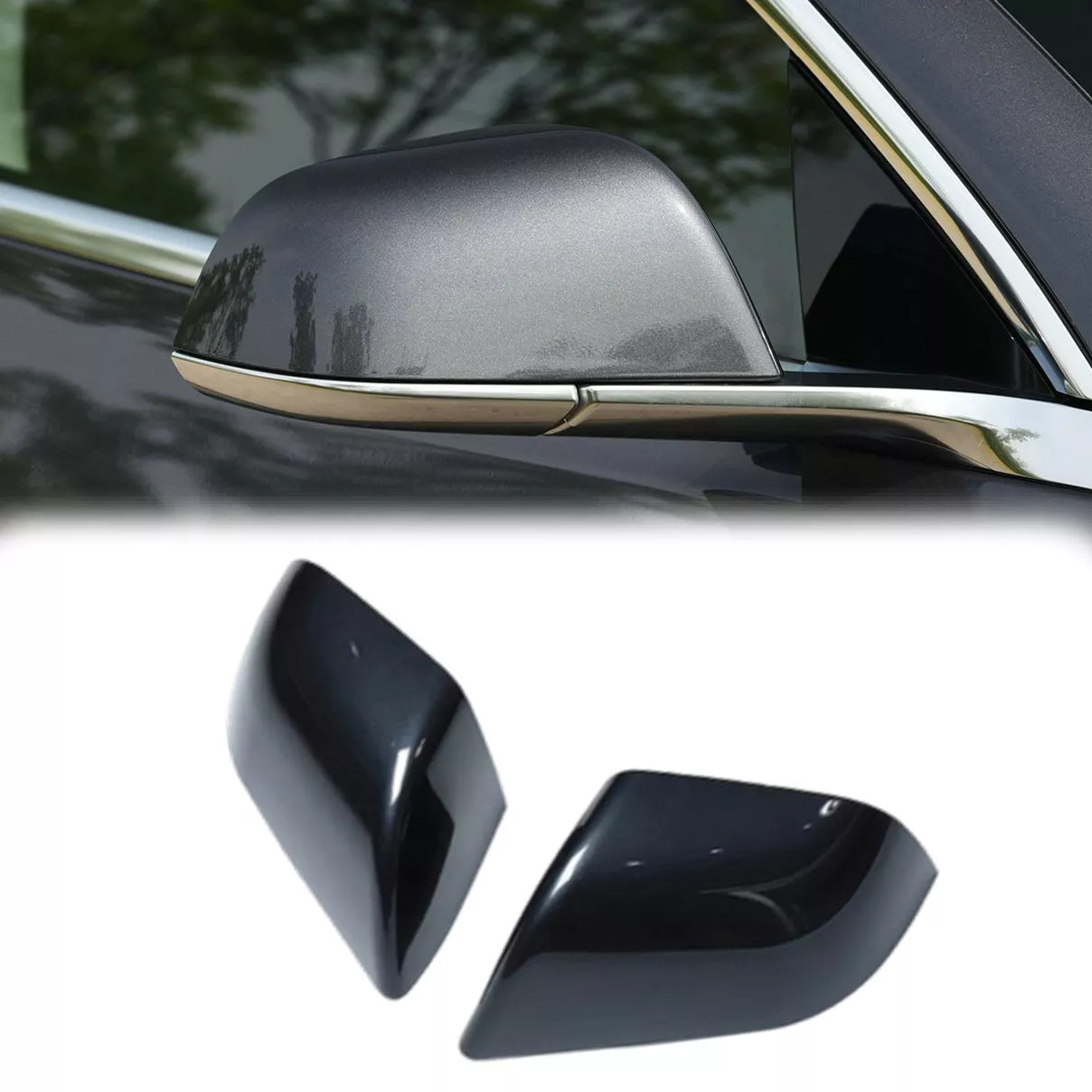 2Pcs Gray Side Rearview Mirror Cap Cover L+R Side For Tesla Model 3 2017-2023