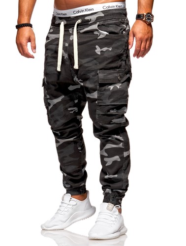 behype. Herren Camouflage Cargo Hose Jeans mit Taschen 80-1388 Khaki/Schwarz NEU - Bild 5 von 6