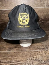 Vintage CWA Communication Workers Snapback Trucker Hat Cap Black Local 7108 USA