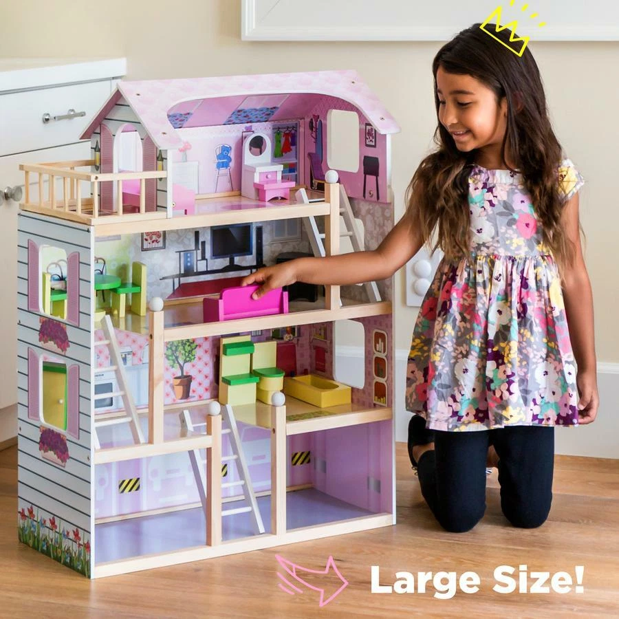 Doll House For Indoor Girls Dollhouse Furniture Accessories Wooden Playhouse New - Image 2 of 4