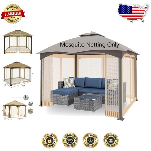4-Panel Outdoor Mosquito Net for 10'x12' Gazebos - Easy to Install & Lightweight