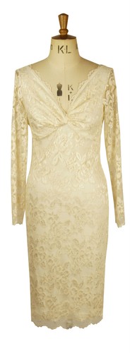 Baylis & Knight Cream Nude LACE Long Sleeve  TWIST Wiggle Wedding party dress - Picture 1 of 3