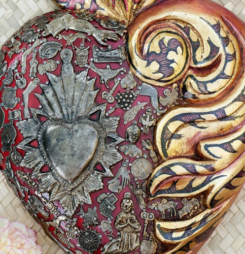 XL Baroque Sacred Heart Milagros Wood Handmade Miracle Michoacán Mexico Folk Art - Picture 2 of 8