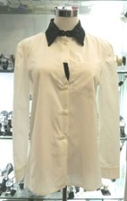PRADA Embellished Black Collar White Blouse Cotton Shirt Sz40 - New W Tag
