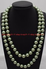 8/10/12/14mm Natural Green Shell Pearl Round Necklaces 18-50"  Not real pearls  