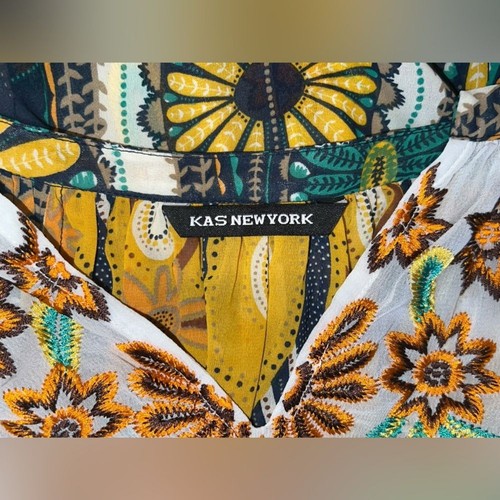 KAS WOMENS FLORAL EMBROIDERED PULLOVER TUNIC TOP IN YELLOW Size Small - Picture 8 of 9