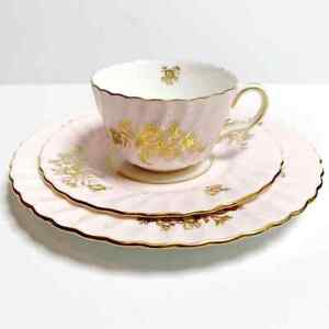 MINTON-Minuet-Cup-and-2-Saucers-3-Piece-Pink-Flat-Demitasse-Bone-China-England