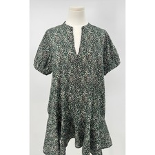 J Crew Delilah Dress Liberty Marguerite Black Green Floral Puff Sleeve Ruffle S