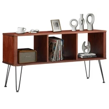 Danrelax Walnut Vinyl Record Player Stand With Detachable Legs Up To 320 Albums