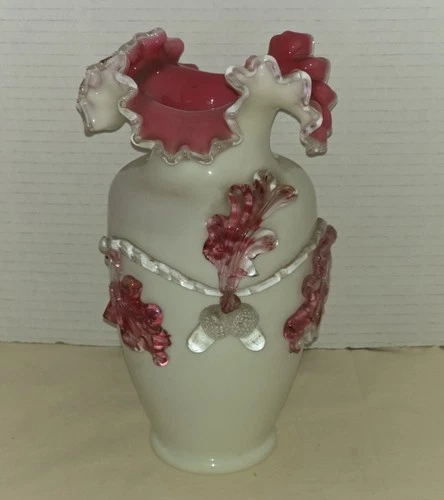 Antique Glass Thomas Webb and Sons English Art Glass Vase Beautiful Milk Glass