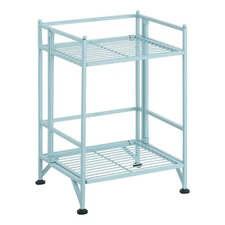 Xtra Storage Two-Tier Folding Metal Shelf with Seafoam Blue Metal Frame