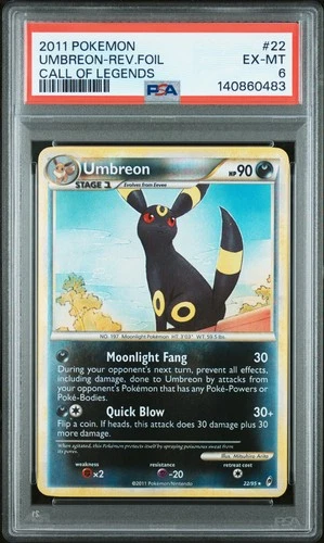 2011 POKEMON CALL OF LEGENDS #22 UMBREON-REVERSE FOIL PSA 6