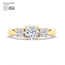 Round Diamond Trilogy Ring 14k Yellow Gold Labgrown 1.50 Ct Solitaire