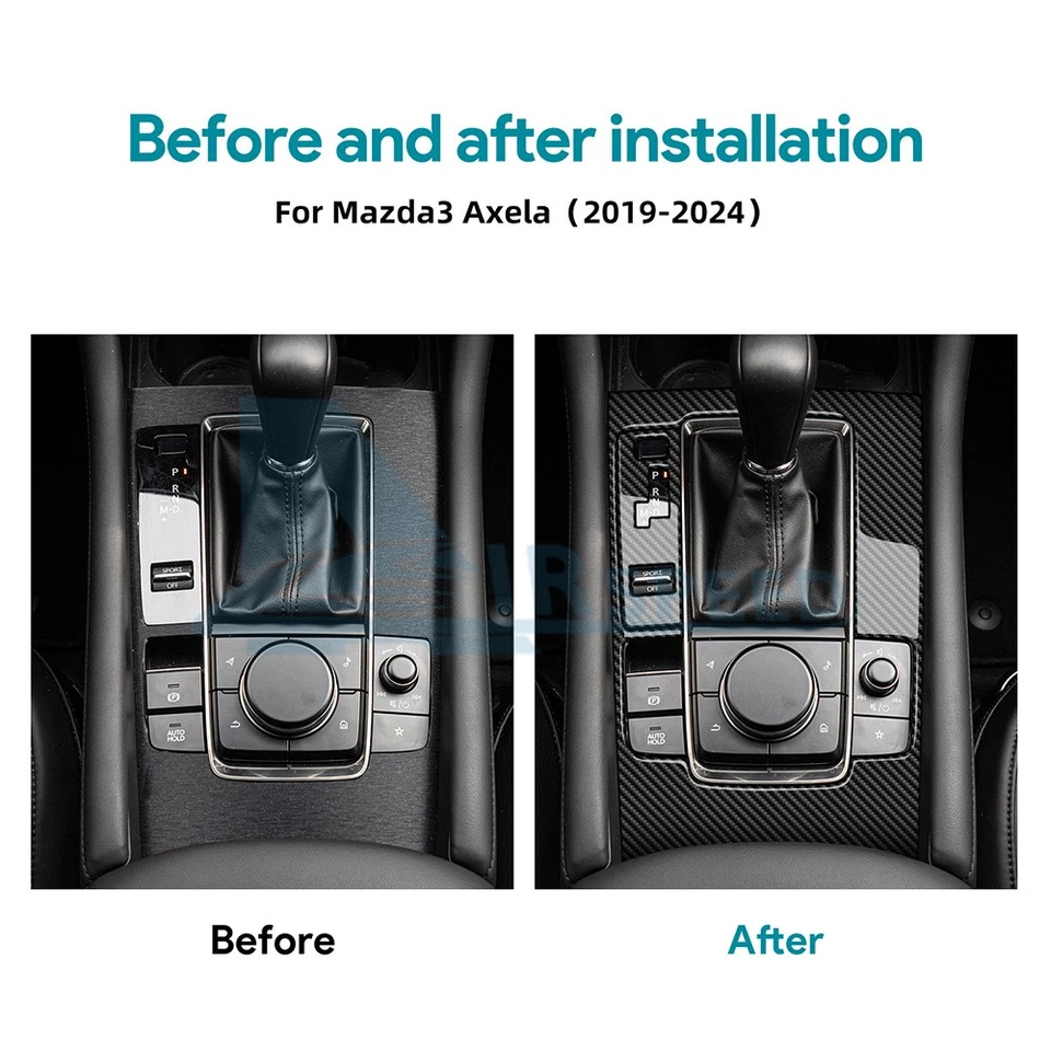 For Mazda 3 Axela 2019-2025 Carbon Fiber Black Center Gear Shift Panel Sticker - Изображение 3 из 4