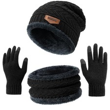 Premillow Winter Hat Beanie Scarf Touchscreen Gloves Set for Black Suits