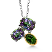 925 Silver and 10K Yellow Gold Green Mystic Topaz and Green Chrome Diopside
