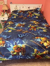 Teenage Mutant Ninja Turtles Twin Comforter Bedspread  Reversible Vtg Bright