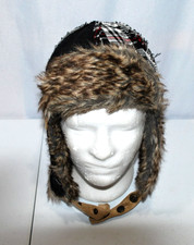Winter Warm Plaid Bomber Trapper Hat Men's Medium Synthetic Fur Hat Ear Flaps.