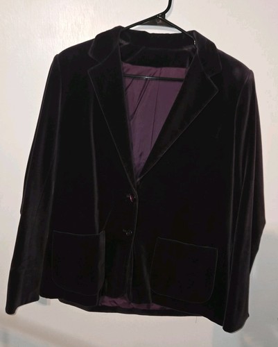 Chaqueta Blazer Vintage David Hayes Terciopelo Terciopelo Púrpura Talla 12 Abrigo de Carrera - Imagen 12 de 13