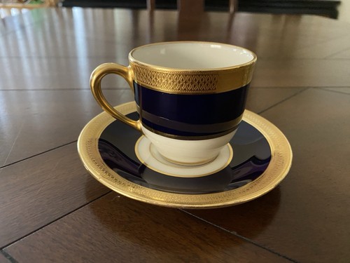 Lenox Bailey Banks & Riddle Cobalt Blue/Gold Demitasse Cup & Saucer 3 Pcs Rare - Picture 3 of 15