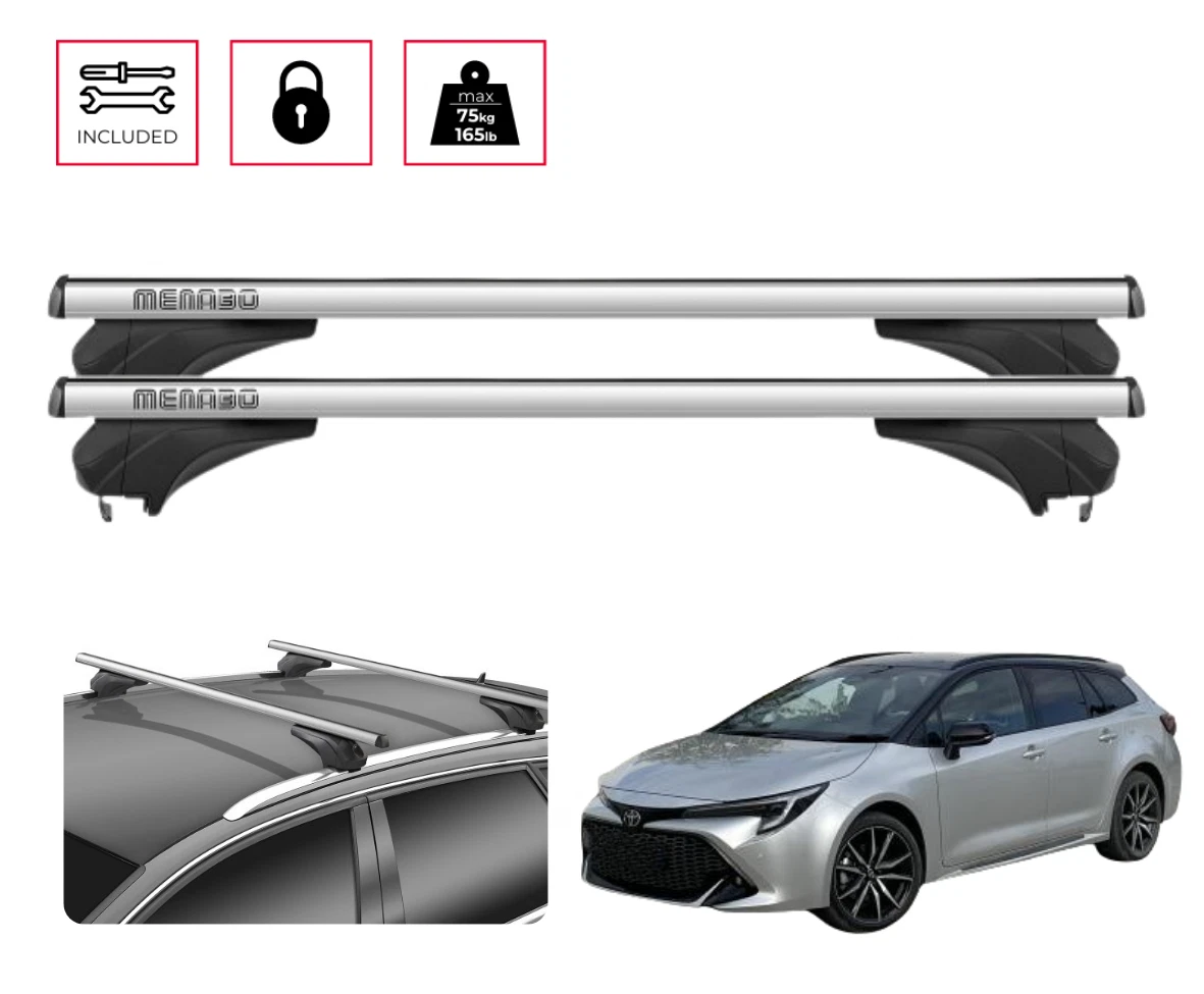 Barre Portapacchi per Toyota Corolla Touring Sports (E210) (2019-2025) Specifico per veicolo - Bloccabile, Alluminio, Barre Porta Tutto (Set di 2) (GRIGIO