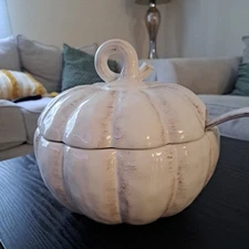 Savino Ceramic Pumkim Soup Bowl tureen Perfect for fall Halloween 