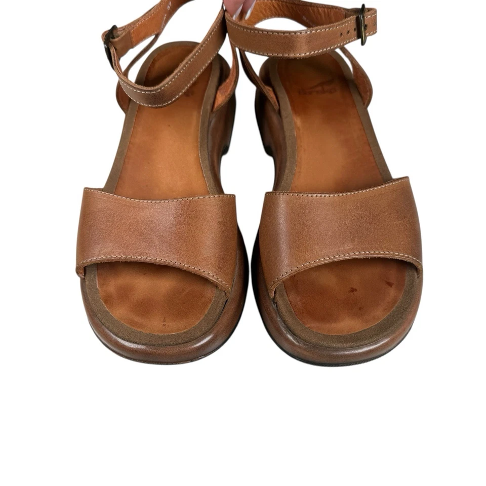 Sandalias Dansko Para Mujer Talla 37 Lara Gruesas Cuero Tostado Británico Correa al Tobillo Boho Foto 2 de 4