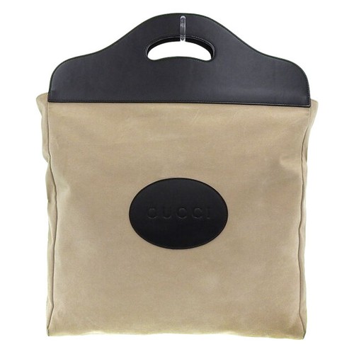 Gucci GG Logo Handbag Suede Beige Women's Used From Japan