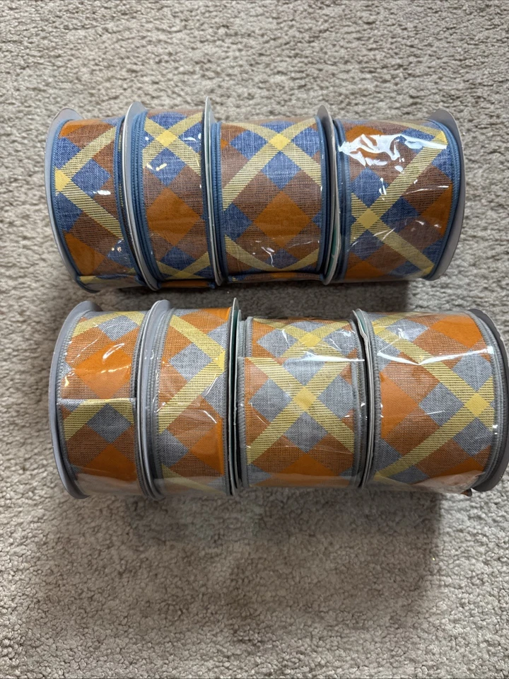 Lote de ocho cintas de otoño a cuadros con bordes de alambre de 2,5 pulgadas y 1,5 pulgadas   Foto 2 de 4