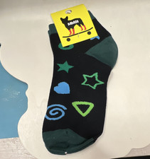 MMSI Unisex Kids Low Cut Ankle Socks Black Green/Blue Geometric Cotton