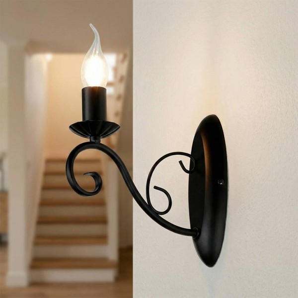 Anmutige Klassische Wandleuchte Schwarz E14 Wandlampe Wand Leuchte Beleuchtung-image
