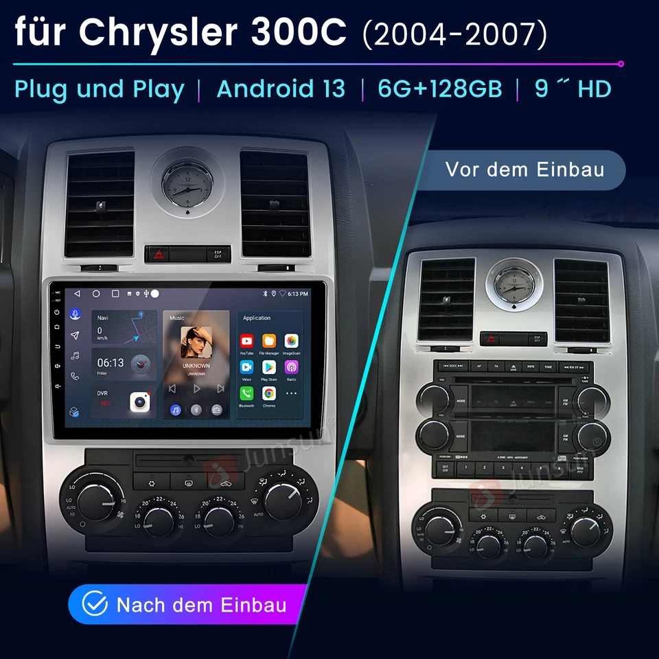6+128GB Android 14 Autoradio CarPlay WiFi GPS Navi für Chrysler 300 300C 2005-10 - Bild 2 von 4