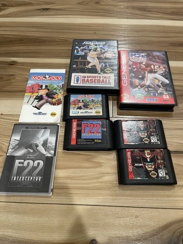 6 Vintage Sega Genesis Video Game Lot F22 Monopoly Judge Dredd Baseball Football