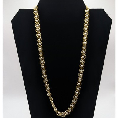 Vintage Napier Signed Single Strand Faux Pearl Gold Tone Chain Necklace 24in