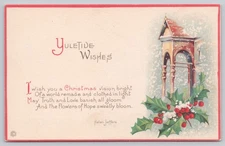 Yuletide Wishes Christmas Poem Holly Illustration Divided Back Postcard