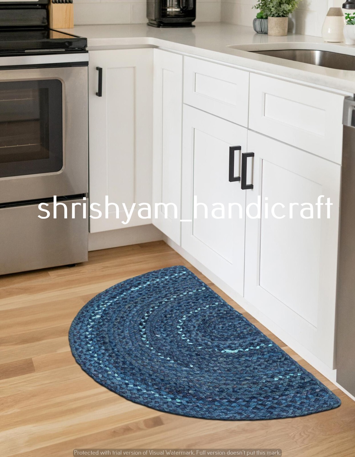 Blue Torqouise Braided Farmhouse Cotton Rug in Half Round Runner for ...
