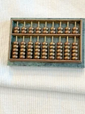 Vintage 9-Row Abacus on Natural Cut Stone & Brass Abacus Paperweight Collectible