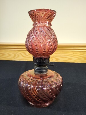 1880s Antique Cranberry Swirl Beaded Miniature OIL Lamp Smith 1 Fig 369 Hornet