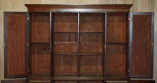 STUNNING ANTIQUE VICTORIAN MAHOGANY & EMBOSSED LEATHER LIBRARY BOOKCASE CUPBOARD - Picture 14 of 22