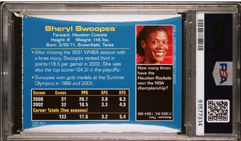 SHERYL SWOOPES Rare 2003 Sports Illustrated for Kids SI USA Comets PSA 8 - Image 2 of 3