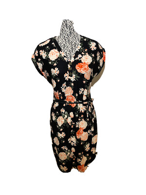 Bobbie Brooks New Dress Size M Floral Stretchy Lace Insert Upper Back Black  | eBay