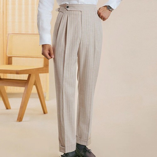 Men's Suits Wide Peak Lapel Striped Regulr Fit Single Breasted Business Summer - Picture 7 of 17